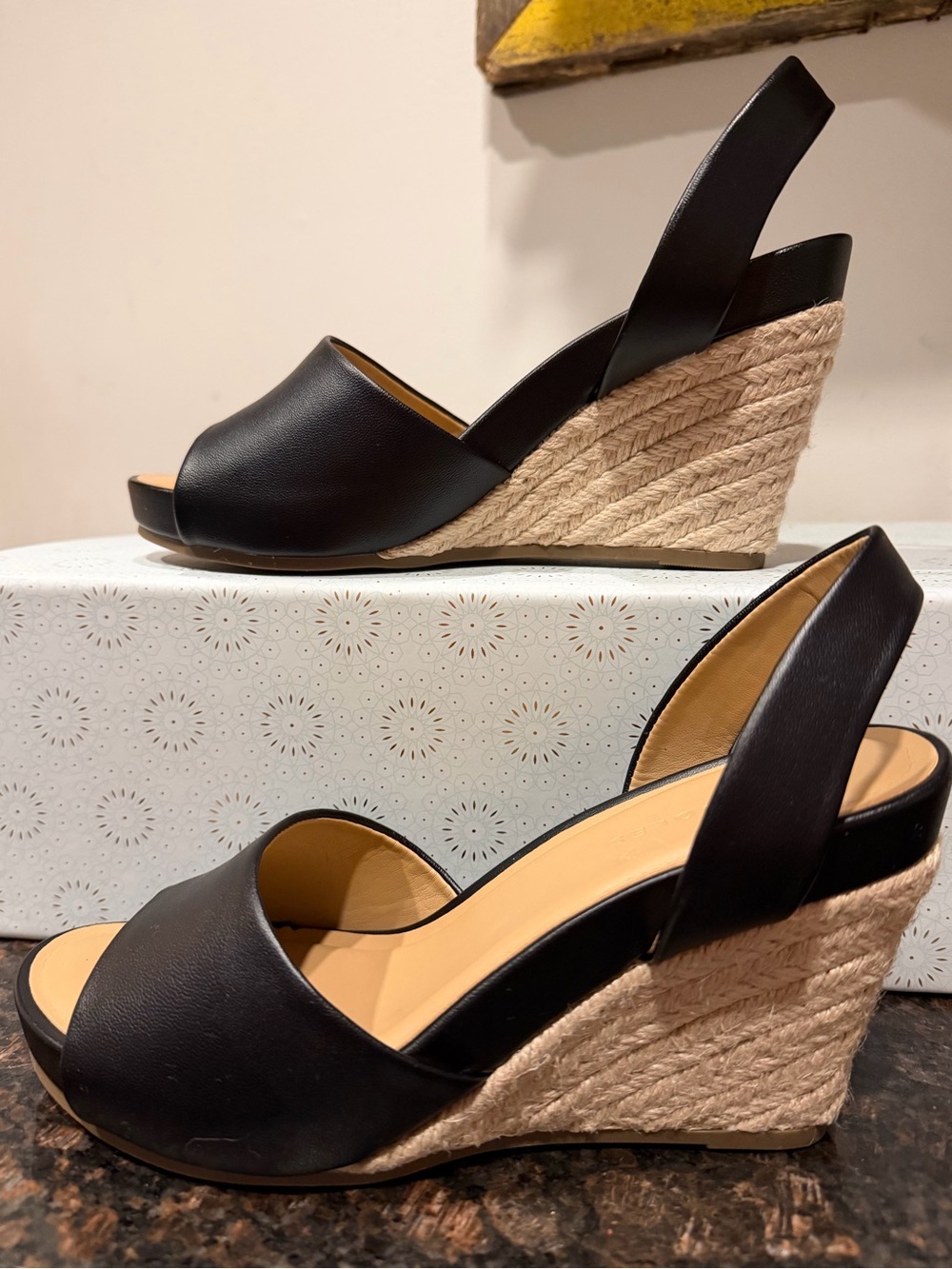 Aerosoles Black Espadrille Wedge Slingback Sandals SIZE 7